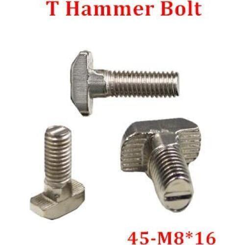 20pcs M8*16 Hammer Head T Bolt Aluminum Connectors T Head Screws 4545 Aluminum Profile CNC Nuts DIY Parts