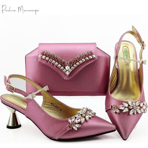 2020 Fashion Hot Selling Italian Design Black Color African Party Nigerian Women Shoes and Bag Set Decorated With Rhinestone