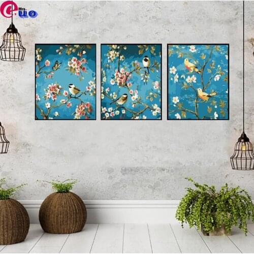 3 Pcs/Set Magpie Tree Flower Diamond Painting Cross Stitch Triptych DIY Diamond Embroidery Picture For Home Decoration Art
