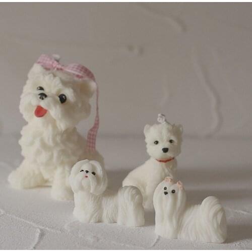 3D Many Kinds Puppy Shape Candle Silicone Mold Maltese Dog Shih Tzu Dog Pomeranian Shape Scented Candle Making