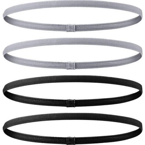 4 Pcs Thick Non-Slip Elastic Sport Headbands Hair Headbands,Exercise Hair and Sweatbands for Women and Men(Black, Grey)