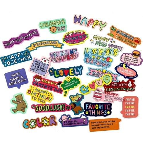 55pcs Color Kawaii Cartoon English Letter Stickers DIY Scrapbook Water Cup Notebook Stationery Decoration Sticker Pape