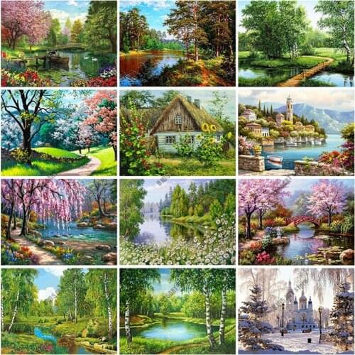 Villa Scenery DIY 5D Diamond Painting Full Round Mosaic Landscape Diamond Embroidery Picture Cross Stitch Kits Home Decor Gift