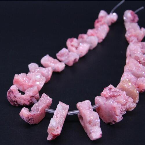 15.5"Strand Pink Titanium Natural Quartz Druzy Geode Top Drilled Slice Loose Beads,Raw Agates Drusy Slab Nugget Point Pendants