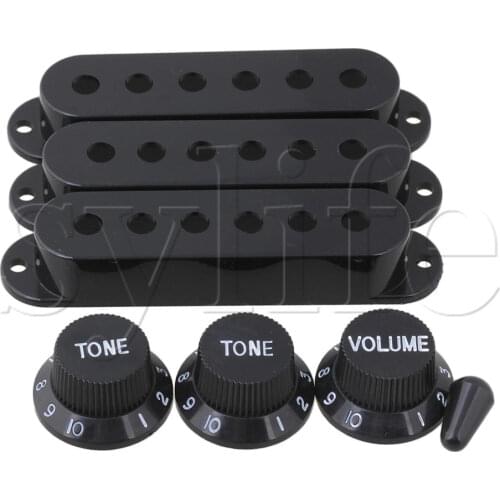Black Guitar Parts Set Switch tip Single coil Pickup Cover 1 volume 2 Tone Knobs