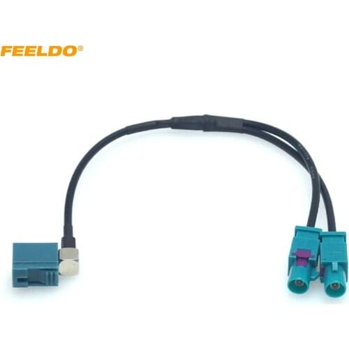 FEELDO 1-Way Female Split To 2x One-Way Male FAKRA2-Z Radio Antenna Terminals With Amplifier For OEM Stereo Head Unit #HQ6009