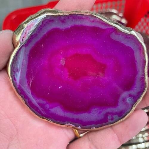 Natural agate Geode piece insulated coasters crystal board jade agate coasters with gold-plated lace mineral trim