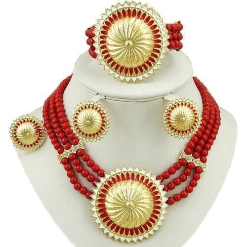 African Bead Jewelry Sets Fine Necklace Bridal Wedding Jewelry sets Women beads Necklace Earrings