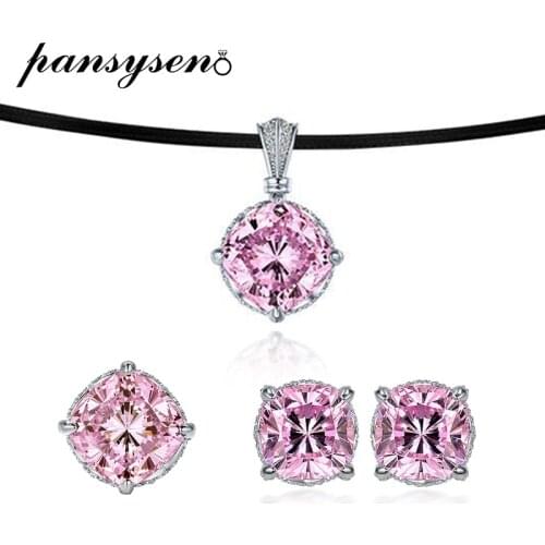 PANSYSEN New 100% 925 Sterling Silver Bridal Jewelry Sets for Women Diamond Wedding Pendant Necklace/Earrings/Ring Set Wholesale