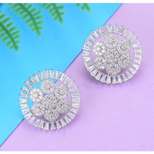 Blachette Trendy Flower korean Earrings Statement Jewelry Full Cubic Zirconia Stud Earrings Dubai Indian Wedding Bridal Wearing