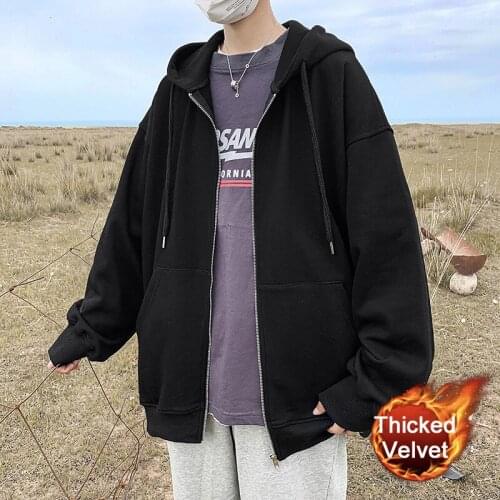 Mens Oversized Hoodie Autumn Winter Males Long Sleeve Slim / Thicked Velvet Casual Solid Zipper Hooded Swearshirts