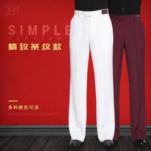 Men Dance Pants Ballroom Latin Dance Standard Pants Adults Straight-legged Stripe Trousers Samba Rumba Dance Clothing