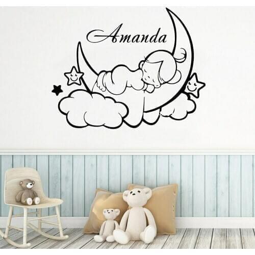 Custom Name Art Wall Decal Star Moon cloud Girl Name Wall Decor Sticker Nursery Kids Room Decoration Vinyl Interior design X205