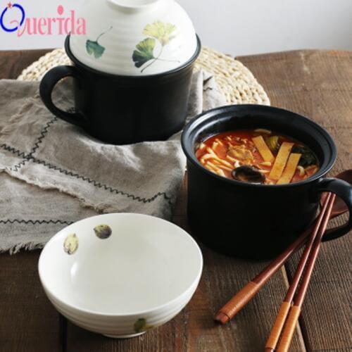 New Rice Bowl Instant Noodle Bowl With Lid With Handle Ceramic Large Ceramic Food Container Salad Soup Fruit Bowl