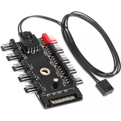 Newest 1 to 10 PC Cooling Fan Hub Splitter LED Cable PWM SATA 12V Power Supply Speed Controller Adapter For Bitcoin Miner Mining