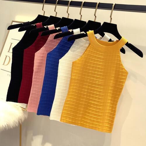 2018 summer new female solid color halter knit shirts womens sleeveless slim elegant knitted shirt women blouses top