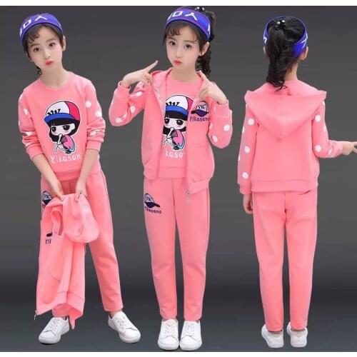 2021 Spring Autumn Girls Clothes Letters T-shirt Tracksuit Vest + T Shirt + Pants Stretch Pants 4 5 6 7 8 9 10 12 Years