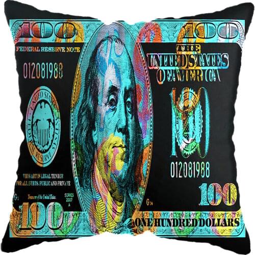 45x45cm Dollar Bill Skull Pillowcase Pillowslip Graffiti Hundred Dollar Bill Pillow Cover Home Decoration Pillowcase Sofa Decor