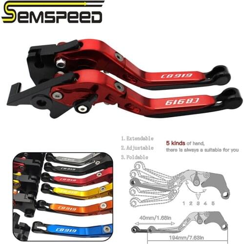 SEMSPEED CB919 LOGO Motorcycle CNC Foldable Extendable Brake Clutch Levers Handle Grips End For Honda CB 919 2002-2007 2005 2006