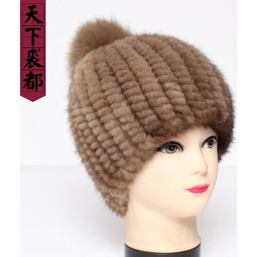 2020 Good Elasticity Natural Mink Fur Hats Winter Women Soft Knitted Genuine Mink Fur Cap Russia Lady Warm Real Mink Fur Hats