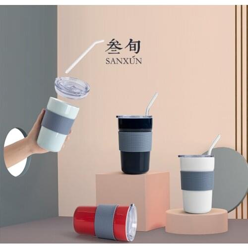 Thirty day straw cup large capacity water cup ceramic portable coffee accompanying cup adult lovely cup girl