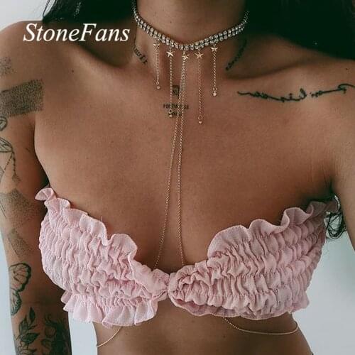 Stonefans Double Layer Star Pendant Necklace Women Rhinestone for Women Harness Rave Lingerie Femme Simple Sexy Body Chain Gifts