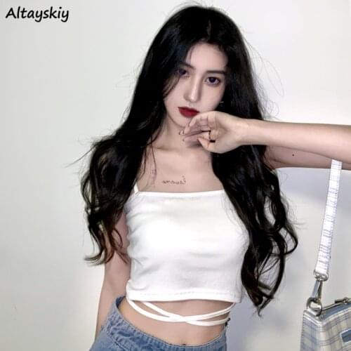 Camisole Women Summer Hot Girls Club Black Crop Top Sexy Clothing Bandage Slim Simple Popular Cool Ins Soft Streetwear Party