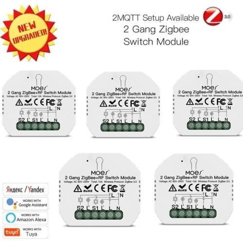 Tuya ZigBee 3.0 Smart Home Light Switch Relay Module 2 Gang Zigbee Rf Switch Module 2MQTT Remote Work With Alexa Google Home