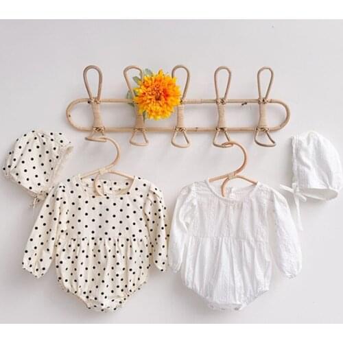 2021 Spring New Korean Style Infants Bodysuits Lace Embroidery Polka Dots Newborn Baby Girls Princess Jumpsuits with Hats