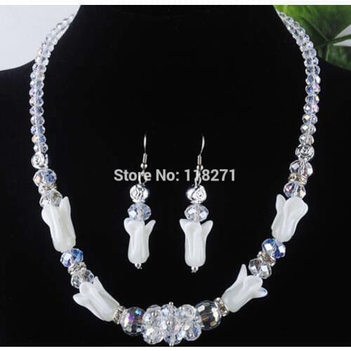 WOJIAER Women Jewelry White Crystal Dichroic Glass Beads Necklace Earrings Jewelry Sets PM3006
