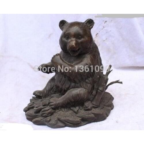 Xd 001224 7"Chinese Bronze carved excellent lifelike Lucky national treasure panda Statue