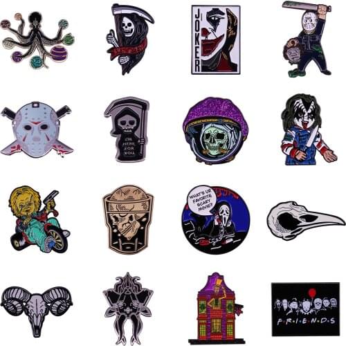 Horror movie Pins and Brooches for Women Men Lapel Pin Backpack Bags Hat Badge Quality Material Metal Figure Alloy Gifts