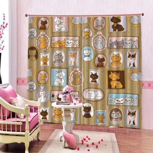 Photo Custom 3D Blackout Curtain Funny cartoon Cats Window Drapes For Childrens room Bedroom Home Decor 2 Panels With Hooks