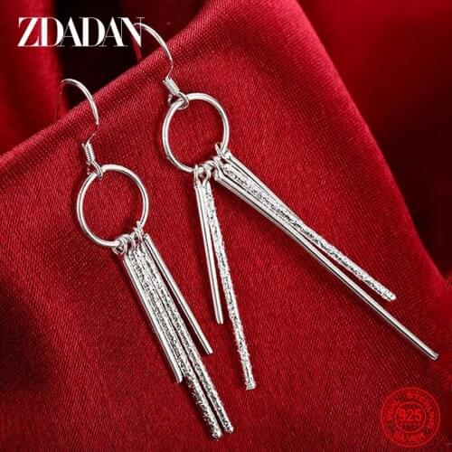 ZDADAN 925 Sterling Silver Charm Geometric Tassel Drop Earrings For Women Fashion Wedding Party Jewelry Gift