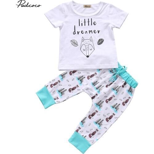 2020 Baby Summer Clothing Newborn Baby Boy Fox Short Sleeve T-shirt Tops Long Pants Infant Outfits Clothes 2Pcs Set