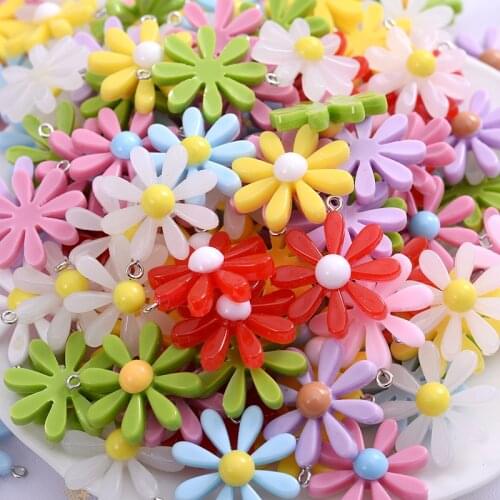 22mm New 15pcs/pack Hot Sell Acrylic Pendants Cute Cartoon Flower Shape Perfect Pendants For Jewelry Making Diy Handmade