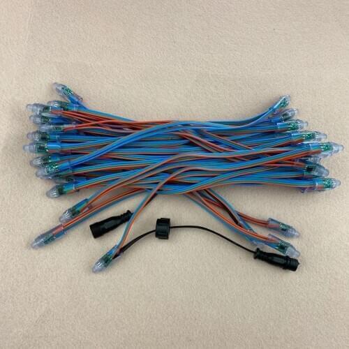 25cm spacing 50pcs/set bullet type DC5V addressable 12mm WS2811 RGB led smart pixel node;RGB color 18AWG wire,IP68