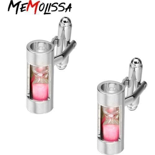 MeMolissa 3 pairs Hot Sale Creative Trinkets Pink Color Hourglass Desig Cufflinks Sand Clock Glass Timer Sandglass Cufflinks