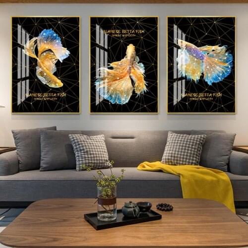 NicHome 3PCS Goldfish Picture Crystal Porcelain Painting Living Room 5D Diamond Painting Home Glass Wall Art Decor
