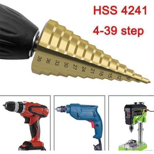 4-39 HSS Titanium Coated Step Drill Bit Drilling Power Tools for Metal High Speed Steel Wood Hole Cutter Cone Drill Bit