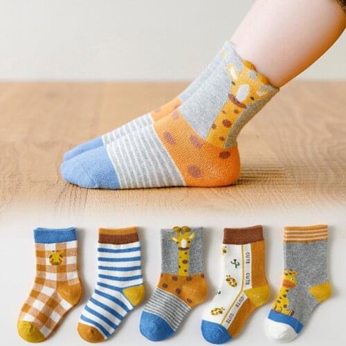 5 Pair/lot Cotton Baby Socks Printing Giraffe Girls Boys Children Socks Spring Autumn Infant Toddler Kids Socks For 1-12 Year
