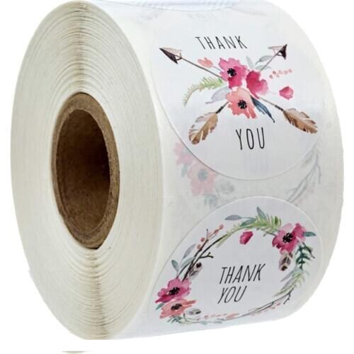 500pc/roll Flower Thank You Stickers With 6 Design Seal Labels Sticker Wedding Party Business Scrapbooking Stationery Desoration