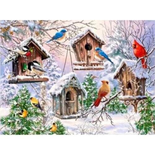 5D Full Square Art Nice Animal Many Birds Landscape Snow Scene Embroidery Diamond Painting Design Home Decoration FC591