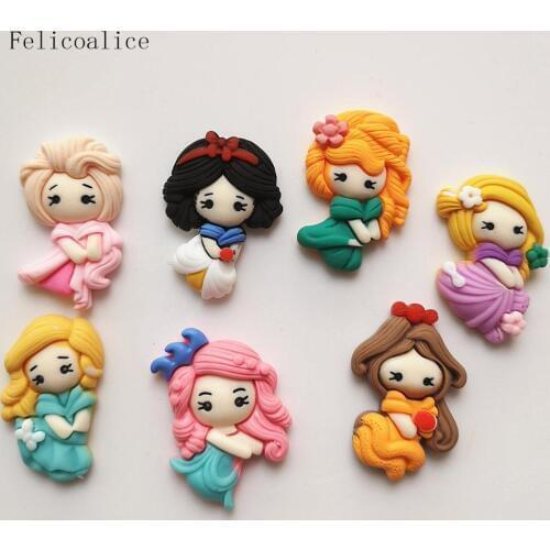 8pcs Cartoon Princess Flatback Resin Cabochon Kawaii Flatback Cabochons Kids Hair Bows Accessories DIY Embellishments Decor