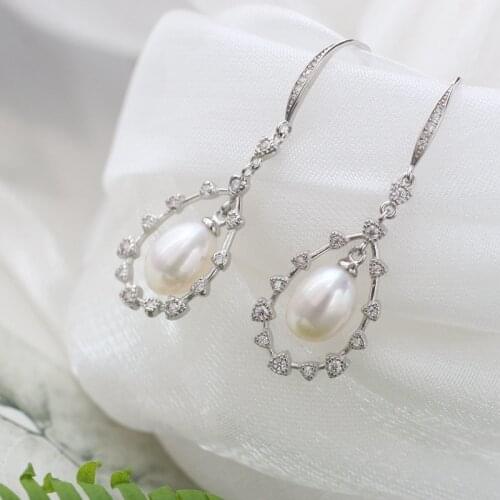 Authentic 925 Sterling Silver Earring Inlaid Natural Freshwater Pearl Fashion Lady Earrings Wedding Party Fine Jewelry Gift