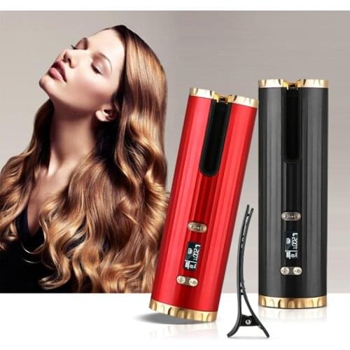 Cordless Automatic Curling Iron USB Charging Curling Iron Electric Ceramic Heating Wave Type LED Rotating 360° Curling Iron Riwa