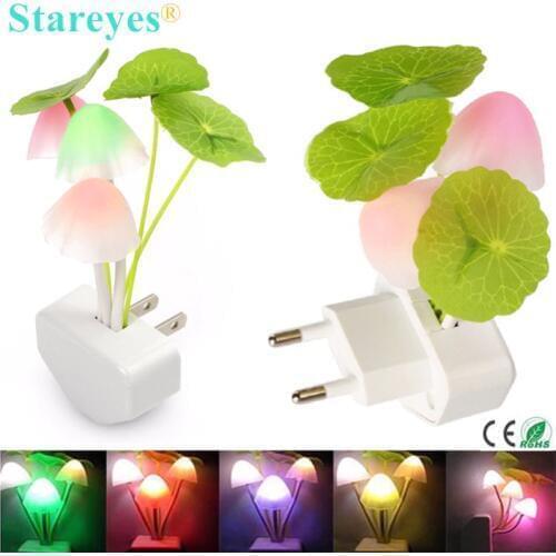 Free shipping 1 Piece Light control sensor plug wall night lights Mushroom lamp led changeable bulbs children toys lighting
