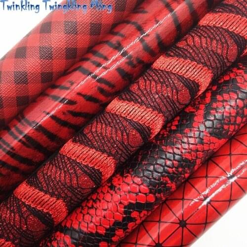 Red Mesh Glitter Fabric, Snake Faux leather, Smooth tiger Faux Fabric, Plaids leather For Bow A4 21x29CM Twinkling Ming XM027C