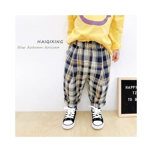 Childrens Boys Casual Loose Pants 2021 Spring/Summer New Korean Childrens Plaid Trousers Baby Boys and Girls Mosquito Pants