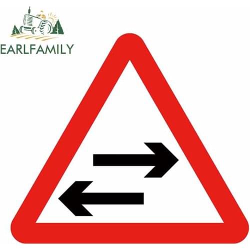 EARLFAMILY 13cm x 11.5cm for Two-way Traffic Crosses One-way Road Road Safety Sign Vinyl Car Stickers DIY Waterproof Decals